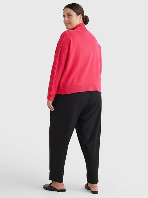 Pink Tommy Hilfiger Curve Oversized Half-Zip High Neck Jumper Women's Sweaters | TH972IJF