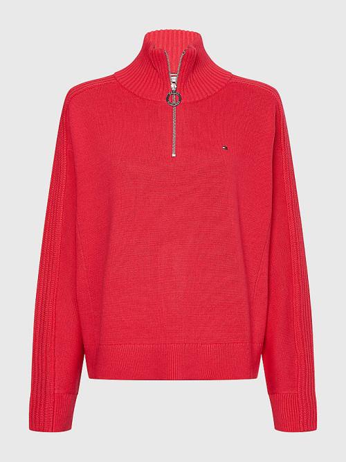 Pink Tommy Hilfiger Curve Oversized Half-Zip High Neck Jumper Women's Sweaters | TH972IJF