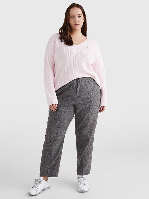 Pink Tommy Hilfiger Curve Rib-Knit Organic Cotton Relaxed Fit Jumper Women's Sweaters | TH528MQK