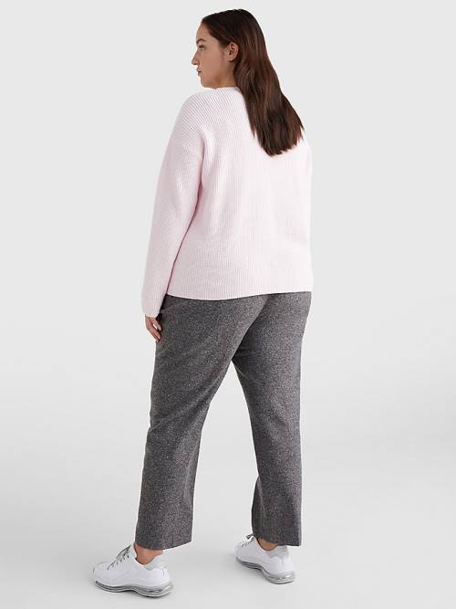 Pink Tommy Hilfiger Curve Rib-Knit Organic Cotton Relaxed Fit Jumper Women's Sweaters | TH528MQK