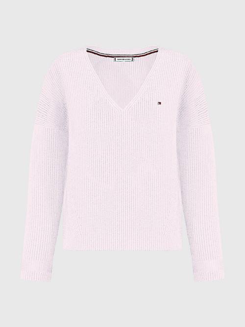 Pink Tommy Hilfiger Curve Rib-Knit Organic Cotton Relaxed Fit Jumper Women's Sweaters | TH528MQK