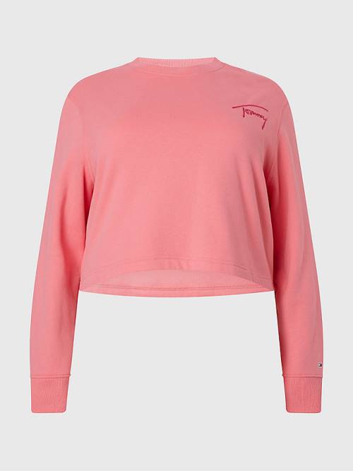 Pink Tommy Hilfiger Curve Signature Fleece Women\'s Sweatshirts | TH158NPY