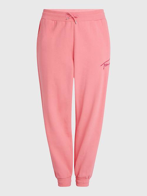 Pink Tommy Hilfiger Curve Signature Relaxed Fleece Joggers Women\'s Pants | TH860XIR