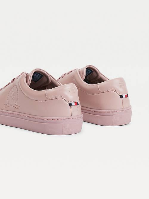 Pink Tommy Hilfiger Elevated Crest Leather Women's Sneakers | TH730IED