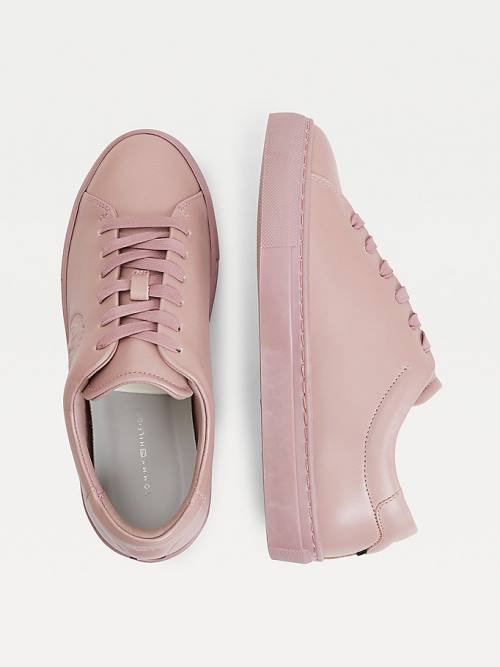 Pink Tommy Hilfiger Elevated Crest Leather Women's Sneakers | TH730IED