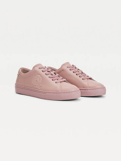 Pink Tommy Hilfiger Elevated Crest Leather Women\'s Sneakers | TH730IED