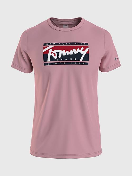 Pink Tommy Hilfiger Essential Logo Men\'s T Shirts | TH087ADT