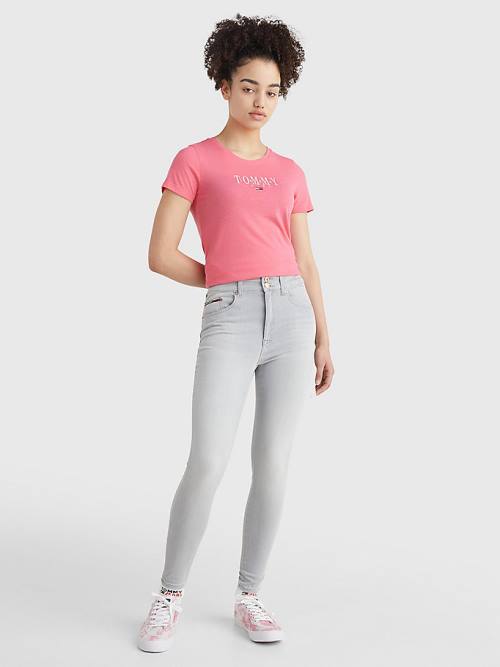 Pink Tommy Hilfiger Essential Logo Skinny Fit Women's T Shirts | TH945LDT