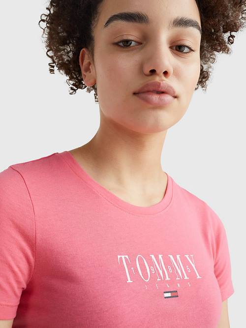 Pink Tommy Hilfiger Essential Logo Skinny Fit Women's T Shirts | TH945LDT