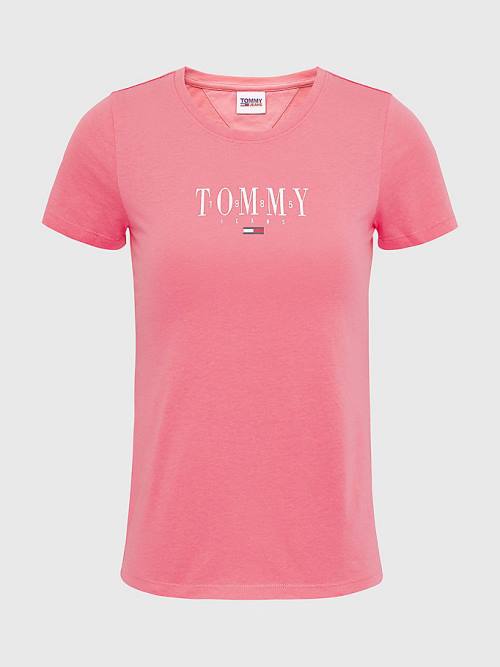 Pink Tommy Hilfiger Essential Logo Skinny Fit Women's T Shirts | TH945LDT