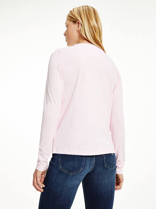 Pink Tommy Hilfiger Essential Long Sleeve Logo Women's T Shirts | TH184DNR