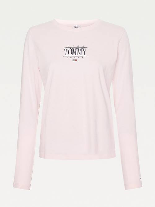 Pink Tommy Hilfiger Essential Long Sleeve Logo Women's T Shirts | TH184DNR