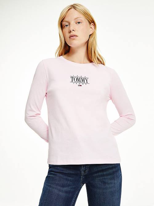 Pink Tommy Hilfiger Essential Long Sleeve Logo Women\'s T Shirts | TH184DNR