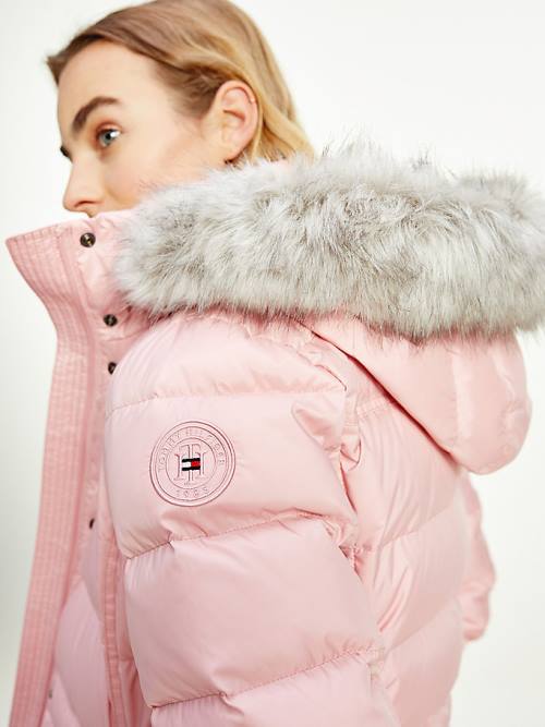 Pink Tommy Hilfiger Essential Monogram Down-Filled Women's Jackets | TH407QWZ