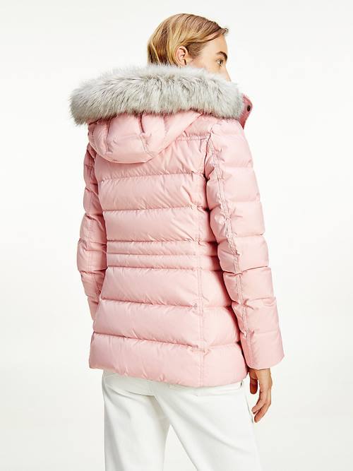 Pink Tommy Hilfiger Essential Monogram Down-Filled Women's Jackets | TH407QWZ