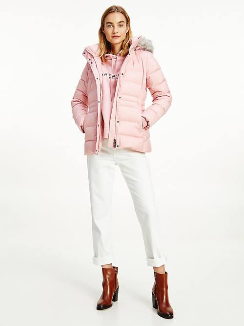 Pink Tommy Hilfiger Essential Monogram Down-Filled Women\'s Jackets | TH407QWZ