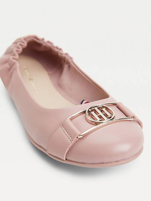 Pink Tommy Hilfiger Essential Monogram Leather Women's Ballerina | TH805GUQ