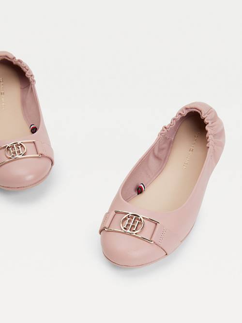 Pink Tommy Hilfiger Essential Monogram Leather Women's Ballerina | TH805GUQ