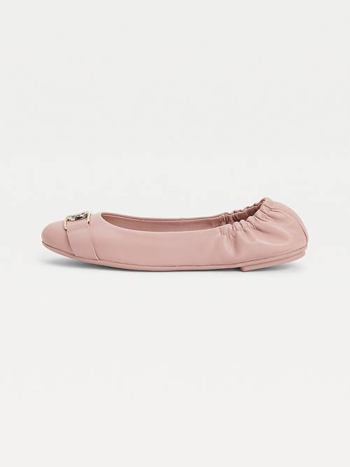 Pink Tommy Hilfiger Essential Monogram Leather Women's Ballerina | TH805GUQ