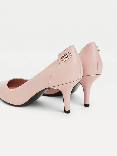 Pink Tommy Hilfiger Essential Pointed Low Leather Pumps Women's Heels | TH167GEX