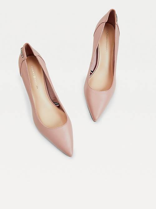 Pink Tommy Hilfiger Essential Pointed Low Leather Pumps Women's Heels | TH167GEX