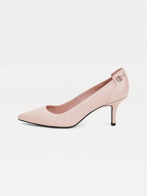 Pink Tommy Hilfiger Essential Pointed Low Leather Pumps Women's Heels | TH167GEX