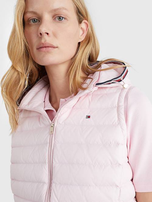 Pink Tommy Hilfiger Essential Removable Hood Down Vest Women's Coats | TH695QHF