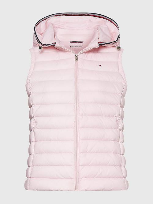 Pink Tommy Hilfiger Essential Removable Hood Down Vest Women's Coats | TH695QHF