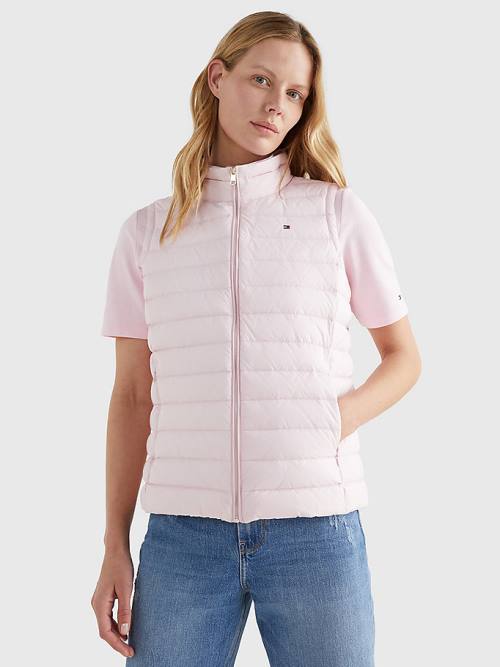 Pink Tommy Hilfiger Essential Removable Hood Down Vest Women\'s Coats | TH695QHF