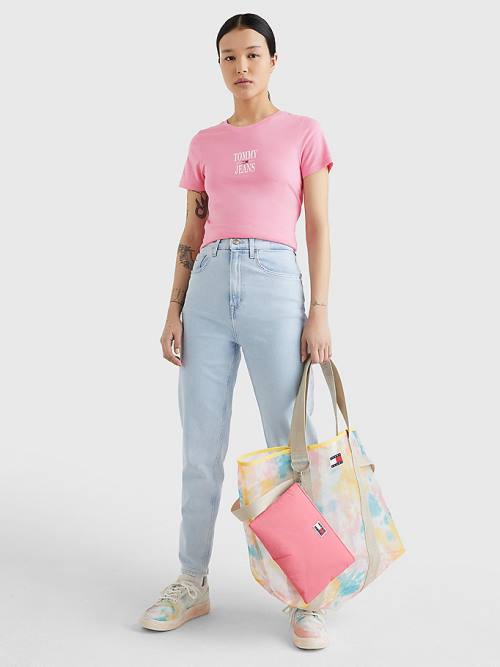 Pink Tommy Hilfiger Essential Skinny Fit Logo Women's T Shirts | TH624QSP