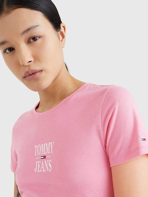 Pink Tommy Hilfiger Essential Skinny Fit Logo Women's T Shirts | TH624QSP