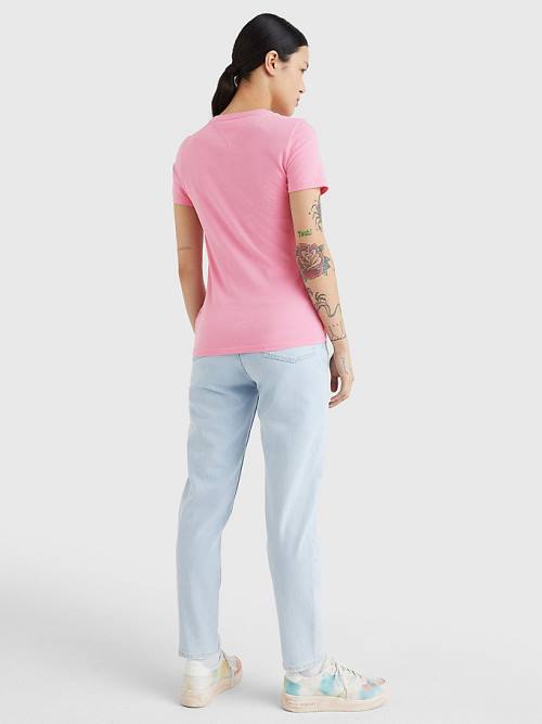 Pink Tommy Hilfiger Essential Skinny Fit Logo Women's T Shirts | TH624QSP