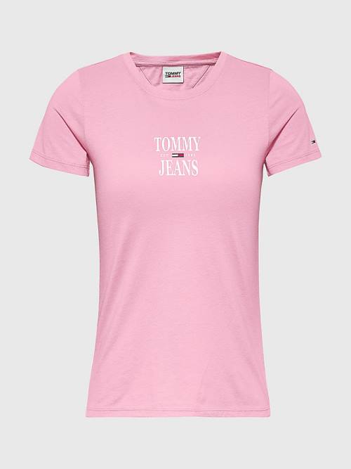 Pink Tommy Hilfiger Essential Skinny Fit Logo Women's T Shirts | TH624QSP