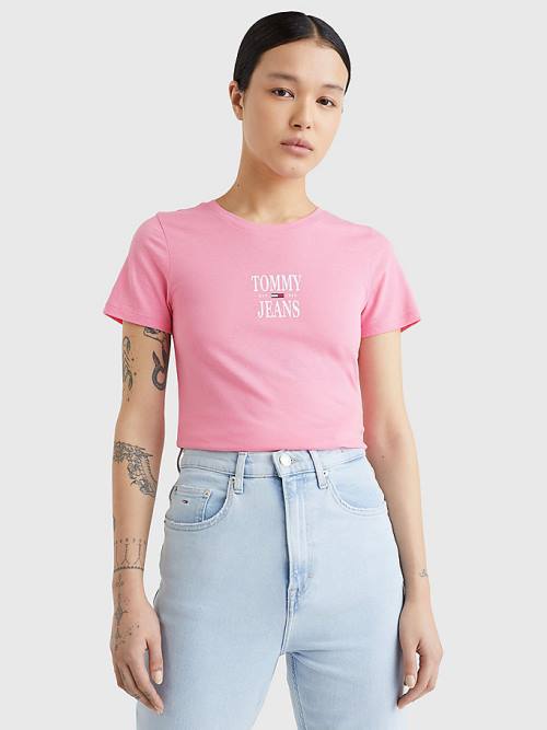 Pink Tommy Hilfiger Essential Skinny Fit Logo Women\'s T Shirts | TH624QSP