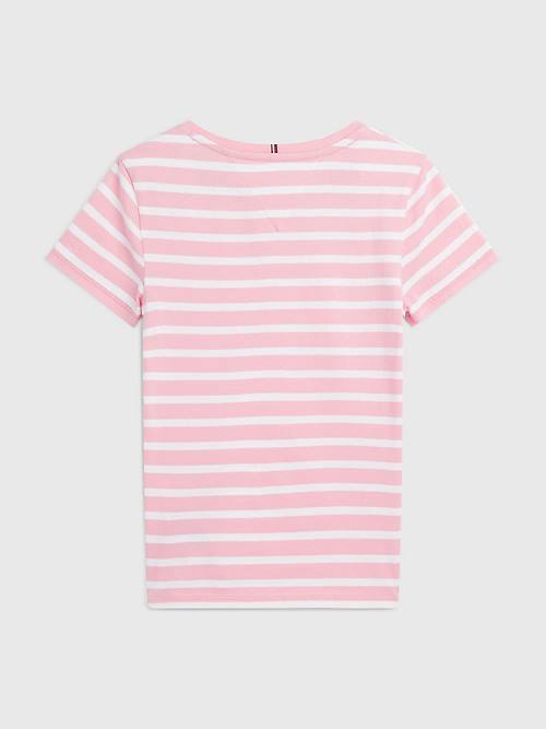 Pink Tommy Hilfiger Essential Stripe Girls' T Shirts | TH096JOU