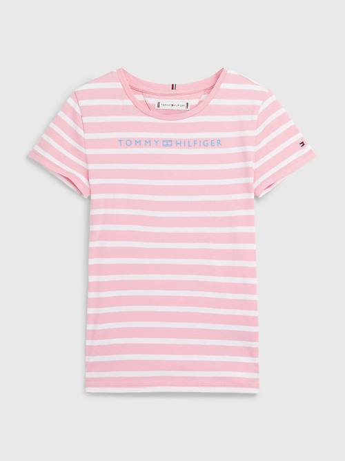 Pink Tommy Hilfiger Essential Stripe Girls\' T Shirts | TH096JOU