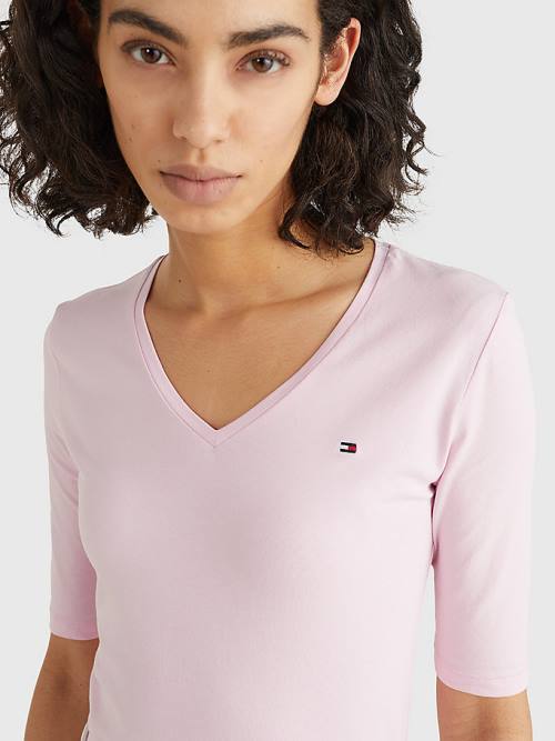 Pink Tommy Hilfiger Essentials Slim Fit Half Sleeve Women's T Shirts | TH468GJR