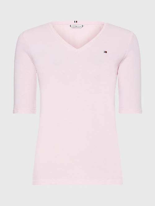 Pink Tommy Hilfiger Essentials Slim Fit Half Sleeve Women's T Shirts | TH468GJR