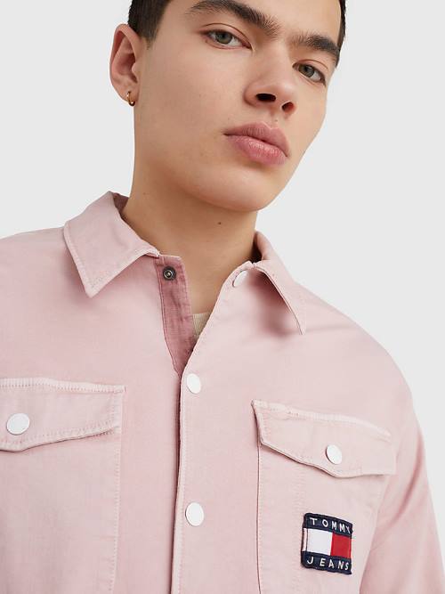 Pink Tommy Hilfiger Expedition Logo Coach Men's Shirts | TH590MLU