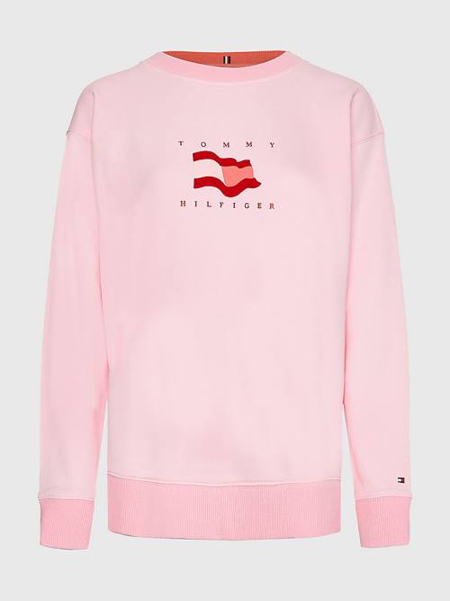 Pink Tommy Hilfiger Flag Detail Relaxed Fit Sweatshirt Women\'s Hoodie | TH034LDJ