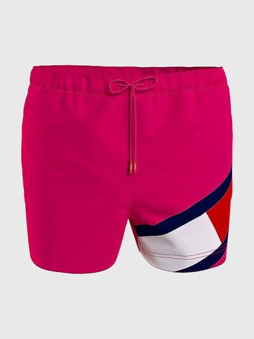 Pink Tommy Hilfiger Flag Mid Length Drawstring Shorts Men\'s Swimwear | TH709NRX