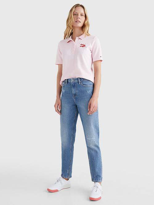 Pink Tommy Hilfiger Flock Flag Women's Polo Shirts | TH436XUE