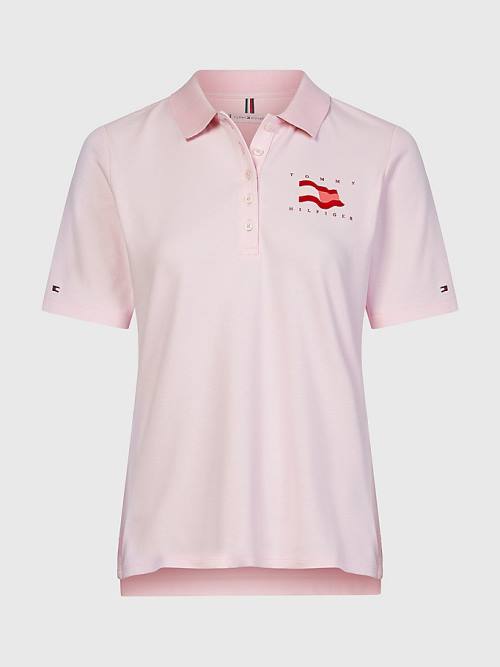 Pink Tommy Hilfiger Flock Flag Women's Polo Shirts | TH436XUE