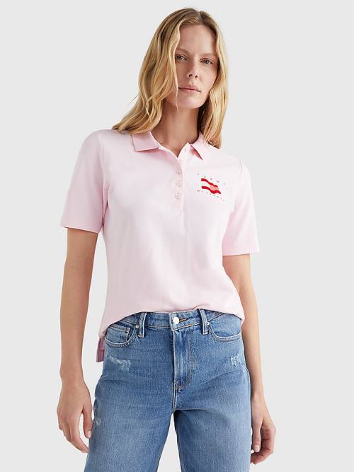 Pink Tommy Hilfiger Flock Flag Women\'s Polo Shirts | TH436XUE