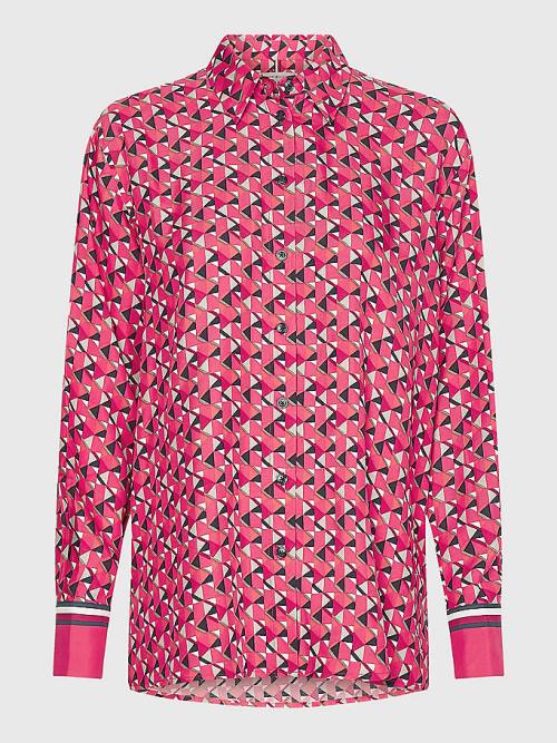 Pink Tommy Hilfiger Geo Print Relaxed Viscose Women's Blouse | TH263XRT