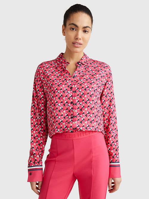 Pink Tommy Hilfiger Geo Print Relaxed Viscose Women\'s Blouse | TH263XRT