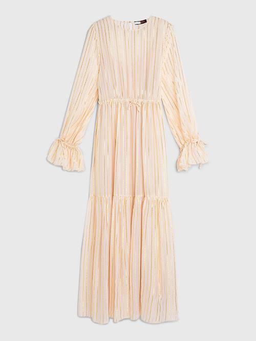 Pink Tommy Hilfiger Gold Stripe Silk Blend Maxi Women's Dress | TH073QWZ