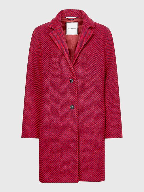 Pink Tommy Hilfiger Herringbone Single-Breasted Women's Coats | TH879SMW