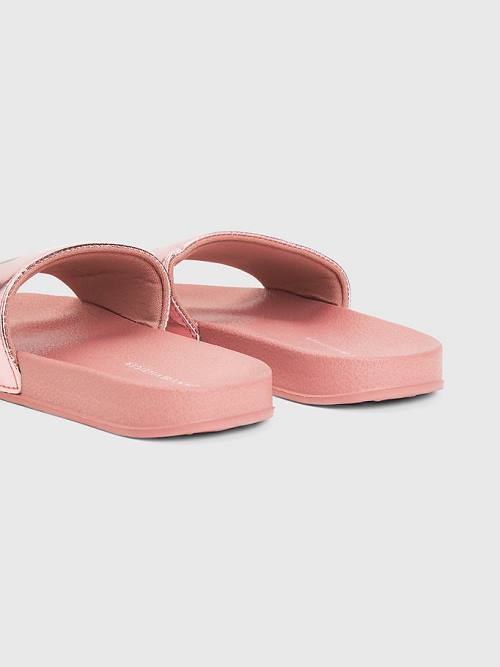 Pink Tommy Hilfiger High Shine Smile Print Pool Slides Girls' Sandals | TH690XSG