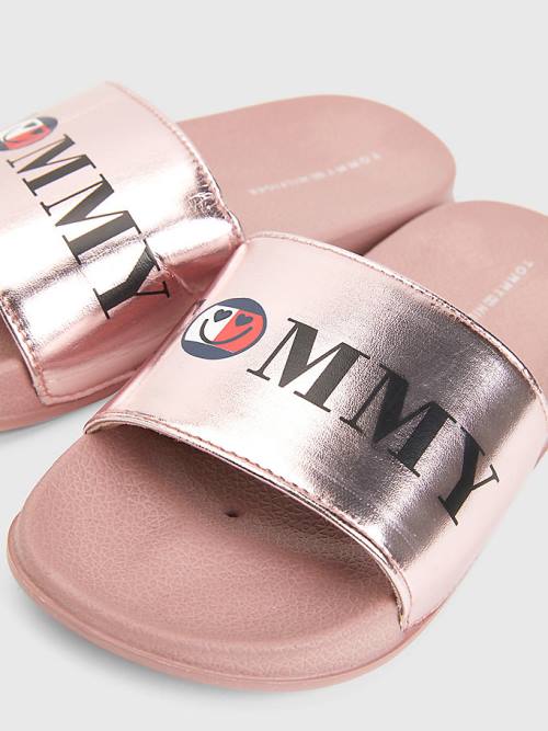 Pink Tommy Hilfiger High Shine Smile Print Pool Slides Girls' Sandals | TH690XSG